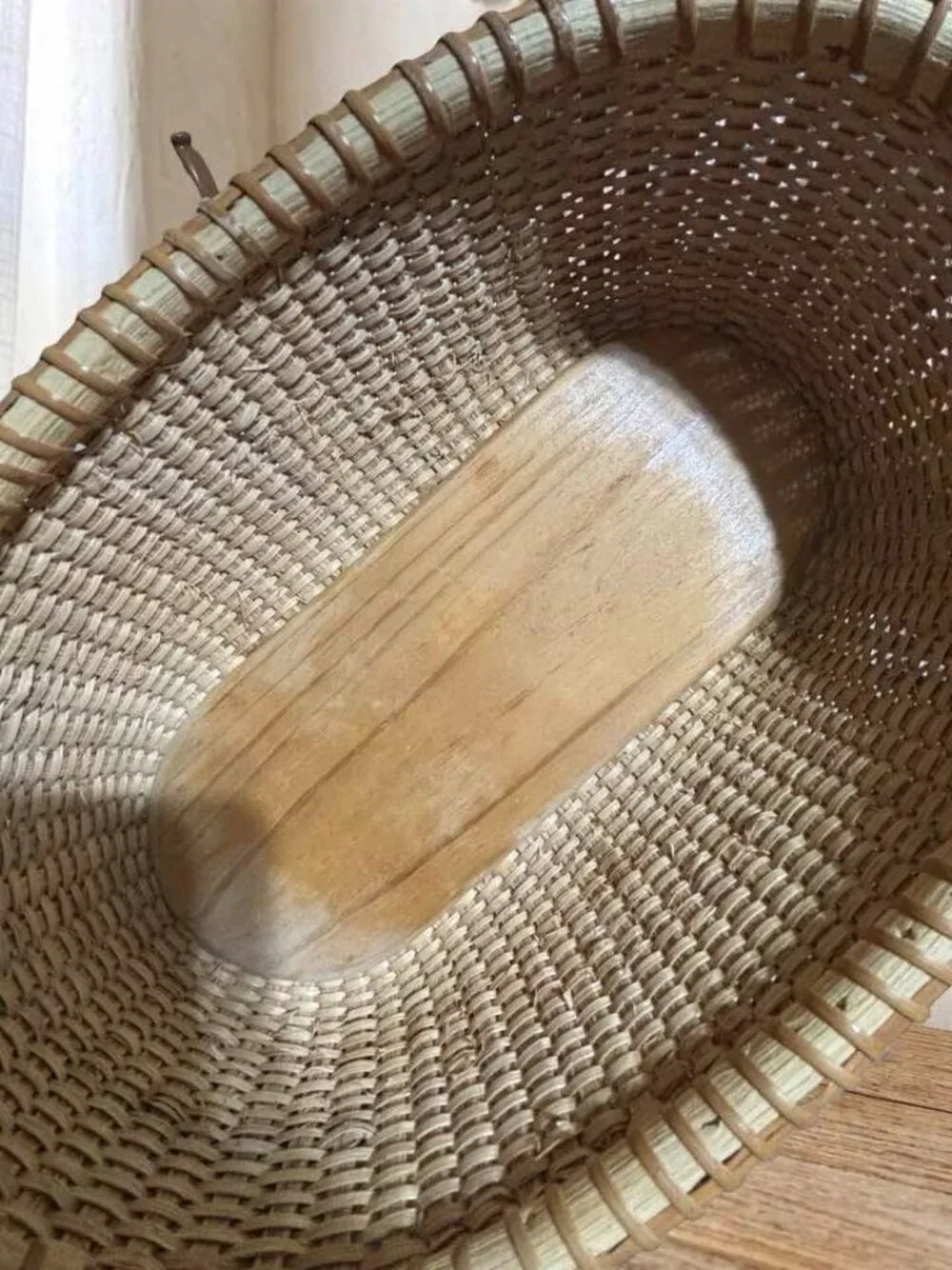 Vintage Handwoven Nantucket Style Oval Bread Basket | Solid Hardwood Base | Coas